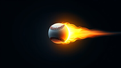 Fototapeta premium Baseball in motion with fiery trail on dark background