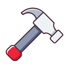 Cartoon hammer tool in flat design with red handle and grey body  