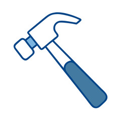 Simple line art of a hammer in blue and white colors  