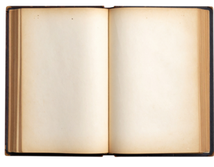 Open Book with Folded Corners and Aged Pages, Top View PNG
