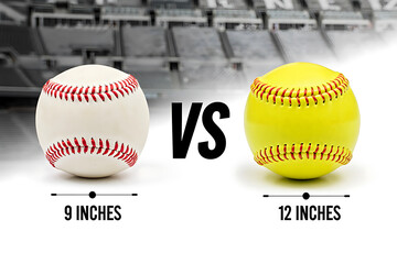 Baseball versus softball comparison with stadium background