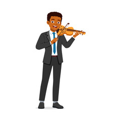 African American man in suit playing violin with happy expression illustration © Colorfuel Studio