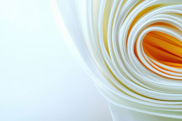 Soft beige fabric rolls create abstract swirl pattern, evoking sense of calm and elegance in design