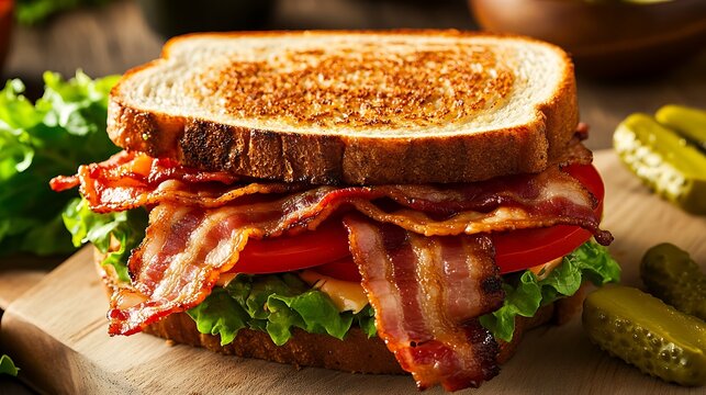 Classic BLT Sandwich with Crispy Bacon, Fresh Lettuce, and Ripe Tomato