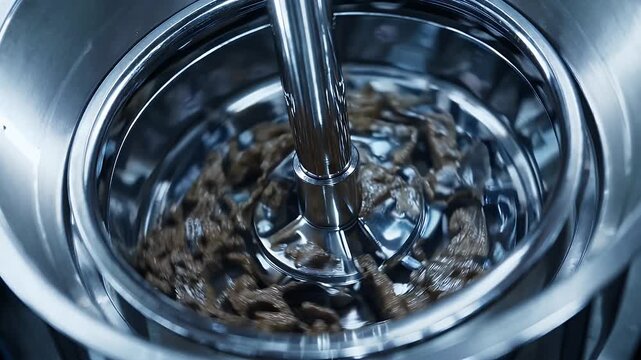 fast spinning 4k macro footage of a centrifuge separating liquids from solids in a biomass sample showing motion blur and industrial process ideal for scientific or laboratory themed content