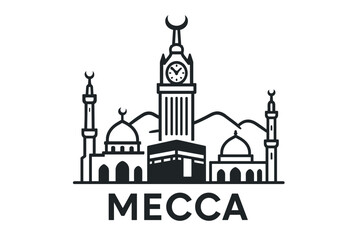 Mecca city skyline with iconic buildings and landmarks
