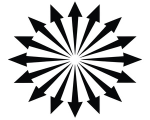 A radial pattern of black arrows pointing outwards on white background Ai Generated