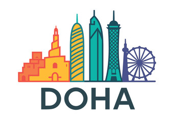 Obraz premium City skyline with iconic buildings and landmarks of Doha