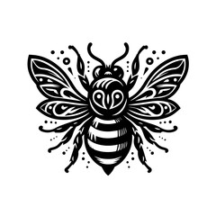 Stylized Black and White Bee Illustration.