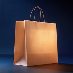 Peach-toned paper shopping bag, lit from within