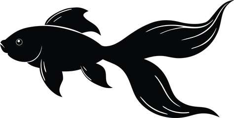 Flowing goldfish silhouette vector with large fins for logo design