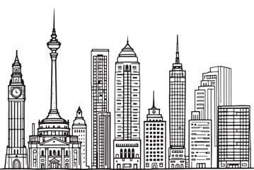 Naklejka premium City skyline vector line art with minimalist building outlines
