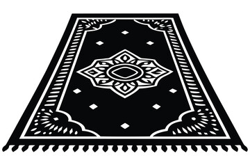 Obraz premium Black and White Prayer Rug Illustration Featuring Geometric Star and Border Designs
