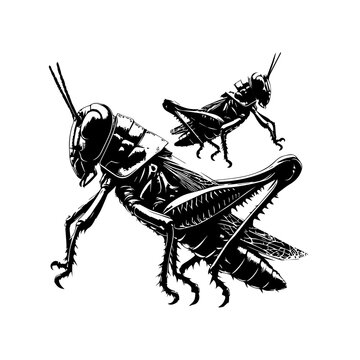 black grasshoppers on white background clip art preview