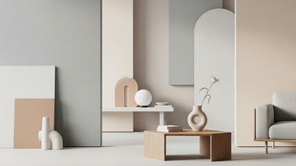 Minimalist Interior Design with Geometric Shapes and Muted Tones