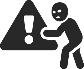 Thief stealing warning sign icon symbolizing cyber threat, scam alert, and suspicious criminal activity