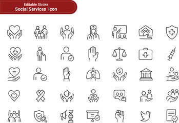 Social Services Icon Set – Community, Care, Support & Welfare Vector Symbols