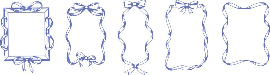 Fototapeta premium Hand-Drawn Ribbon and Bow Frame Set 