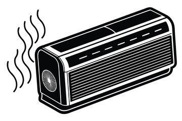 Fototapeta premium Black and White Window Air Conditioner Unit Illustration Showing Venting Steamy Air