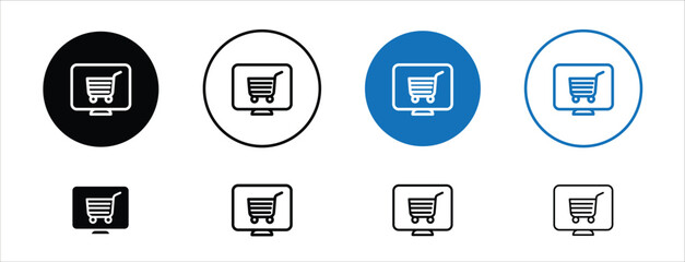 set of pixel perfect colored E-shopping icon, 1 silhouette, 1 Unexpanded, Icon representing electronic shopping via apps or websites.