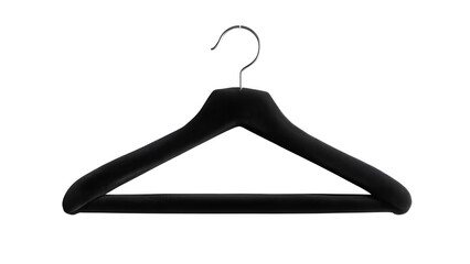 Black velvet clothes hanger, isolated on white background