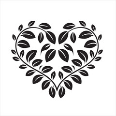 Black and white heart shape formed by leaves and branches illustration