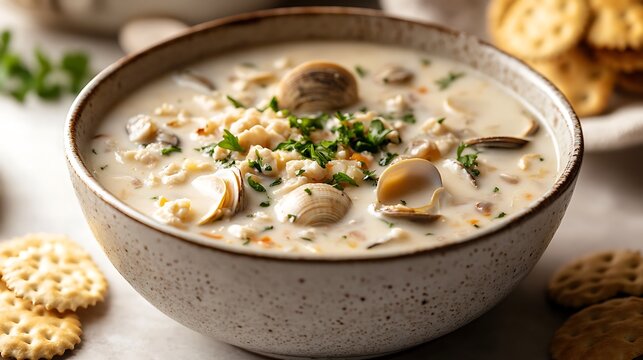 Creamy Clam Chowder with Herbs and Crackers