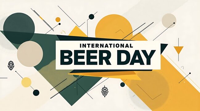 Celebrate international beer day with a vibrant abstract background featuring geometric shapes and celebratory text