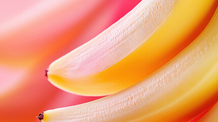 Fresh banana slices showcase vibrant yellow hues against soft pink background, creating cheerful and inviting atmosphere