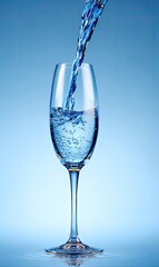 Water pouring into a stemmed glass