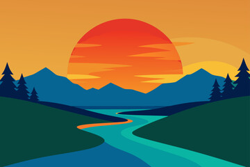 sunset above silent river