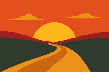 sunset glow on field trail