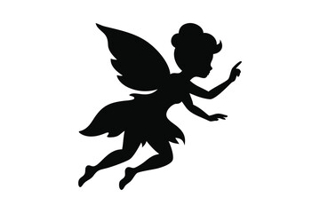 Fototapeta premium Whimsical Fairy in Flight A Magical Silhouette Illustration for Fantasy and Children s Designs Featuring a Pointing Fairy Silhouette
