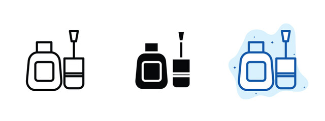 set of pixel perfect colored Nail polish icon, 1 silhouette, 1 Unexpanded, Bottle of nail polish used in manicure visuals.
