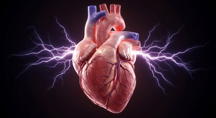 Revitalizing heart with electrifying energy symbolizes life s spark in a dark background with light