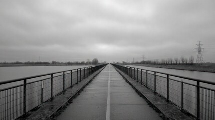 Naklejka premium Gray landscape with a bridge