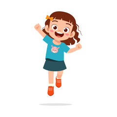 Excited Little Girl Leaping with Joy and Happiness in a Full Shot Cartoon Illustration