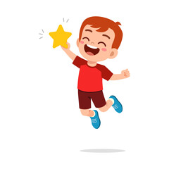 Happy Little Boy Jumping with Star in Hand Expressing Joy and Celebration