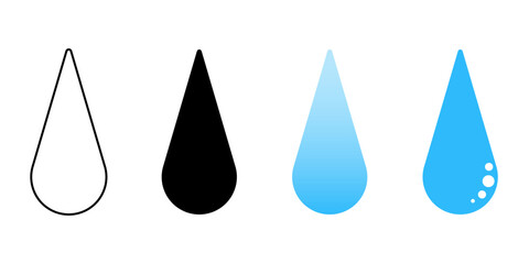 Drop set isolated on a white background. Silhouette, colored and outline drawing.  Editable stroke.  Vector illustration, color and linear icon.