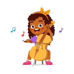 Happy African girl playing cello with music notes illustration cartoon style © Colorfuel Studio