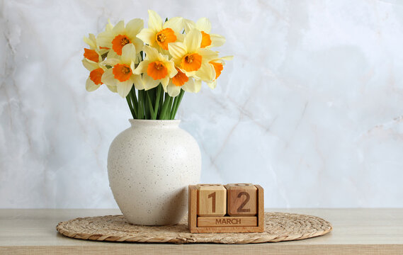 Bouquet of daffodils celebrating spring arrival on march 12th