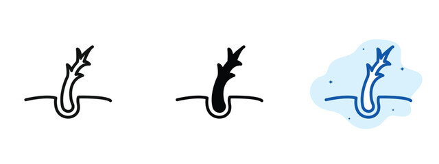 set of pixel perfect colored Split ends icon, 1 silhouette, 1 Unexpanded, Hair with broken tip showing damaged hair or split ends.