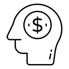 Dollar inside human brain showcasing broker icon