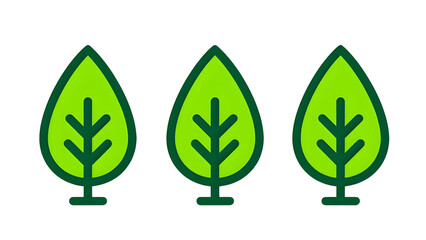 Three green leaf icons represent nature, growth, and environmental awareness isolated on transparent background
