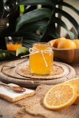 Preserving jar of homemade orange marmalade