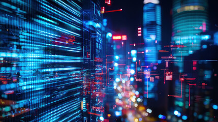 Vibrant digital landscape showcasing data streams and glowing lights, symbolizing technological advancement and innovation