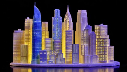 Detailed 3d model of a city skyline.