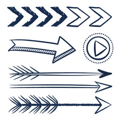 Hand-drawn navy blue arrow collection;  nautical, rustic, and modern design elements;  perfect for web or print.