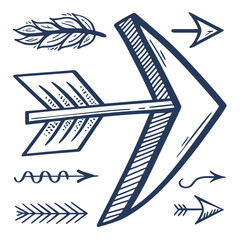 Hand-Drawn Tribal Arrows and Feather: Bohemian Style Vector Illustration Set