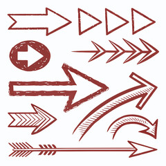 Hand-drawn Rustic Brown Arrow Collection:  Various Styles,  Directional Indicators,  Design Elements,  Vintage Texture,  Graphic Set.